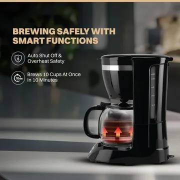 Croma 900 Watt 10 Cups Manual Espresso Coffee Maker with Keep Warm Function (Black) - Image 2