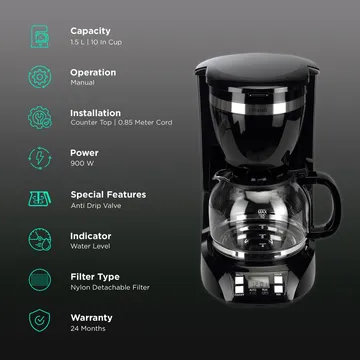 Croma 900 Watt 10 Cups Manual Espresso Coffee Maker with Keep Warm Function (Black) - Image 13