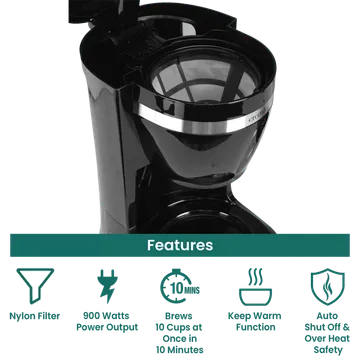 Croma 900 Watt 10 Cups Manual Espresso Coffee Maker with Keep Warm Function (Black) - Image 8
