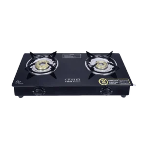Croma Classic Toughened Glass Top 2 Burner Manual Gas Stove (ISI Certified, Black)