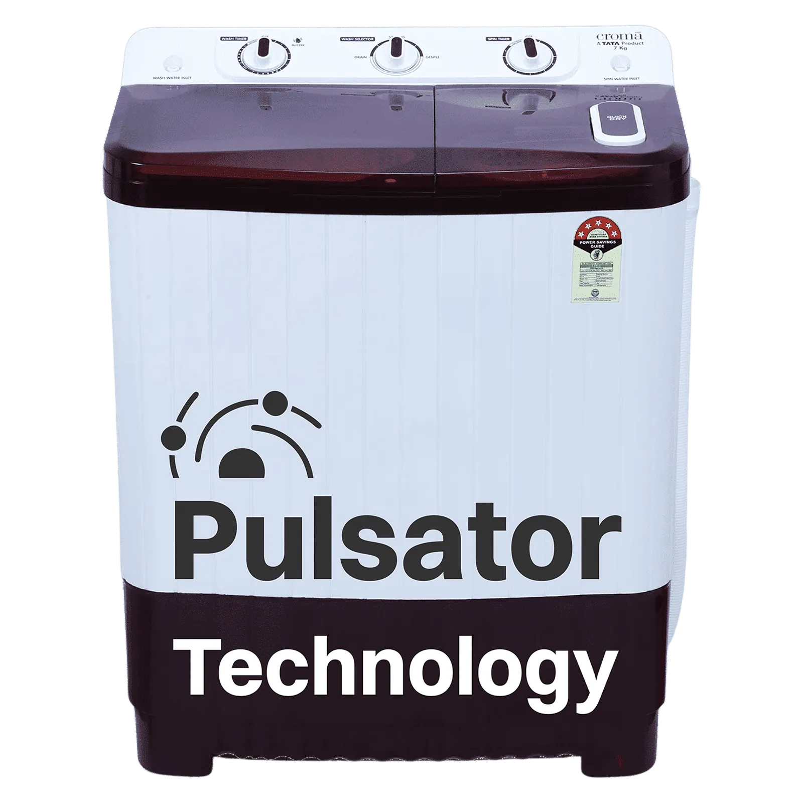 Croma 7 kg 5 Star Semi Automatic Washing Machine with Built-in Soak Function (Burgundy)