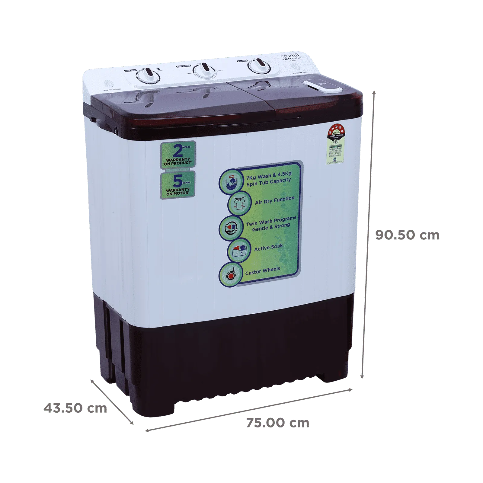 Croma 7 kg 5 Star Semi Automatic Washing Machine with Built-in Soak Function (Burgundy) - Image 7