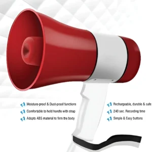 Loud 3.0 Megaphone Speaker Lightweight Bullhorn - Adjustable Volume Control and 500 Meter Range 30 watts Handheld Megaphone with Recorder, USB and Memory Card