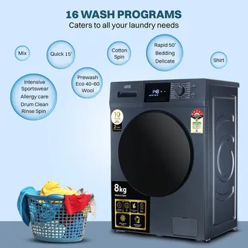 Croma 8 kg 5 Star Inverter Fully Automatic Front Load Washing Machine (CRLW080FLF316252, BLDC Invertor Motor, Polar Blue) - Image 5