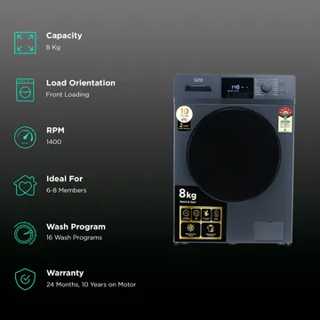 Croma 8 kg 5 Star Inverter Fully Automatic Front Load Washing Machine (CRLW080FLF316252, BLDC Invertor Motor, Polar Blue) - Image 13