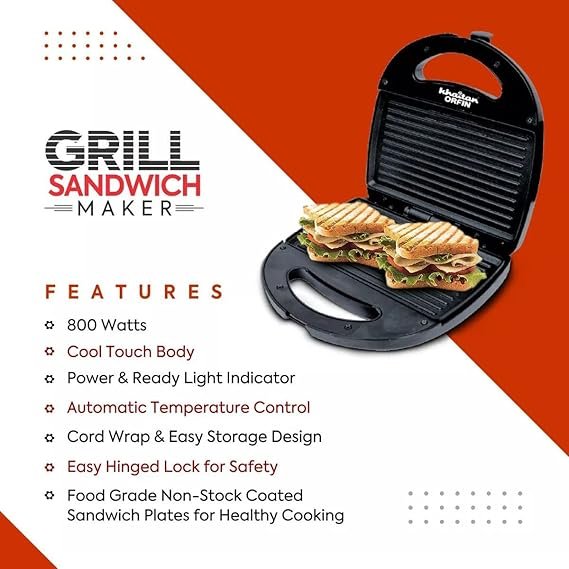 Grill Sandwich Maker K0-525 Black 800 Watt - Image 2