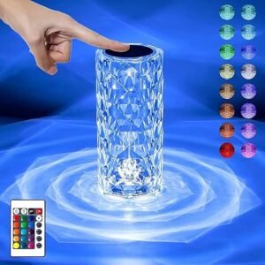 Rose Crystal Diamond LED Table Lamp | 16 Color Changing Touch Bedside Night Light with Remote | USB Rechargeable Decorative Lamp for Bedroom, Living Room, Party & Dinner Decor (Pack of 1)