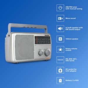 Philips Audio RL384/94 FM Radio with MW, SW & FM Band, 500mW RMS Sound Output, Telescopic Antenna, 4-Inch Loudspeaker