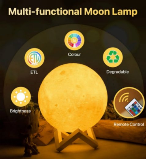 3D 7 Color Changeable 3D Moon Lamp With Stand - Image 5