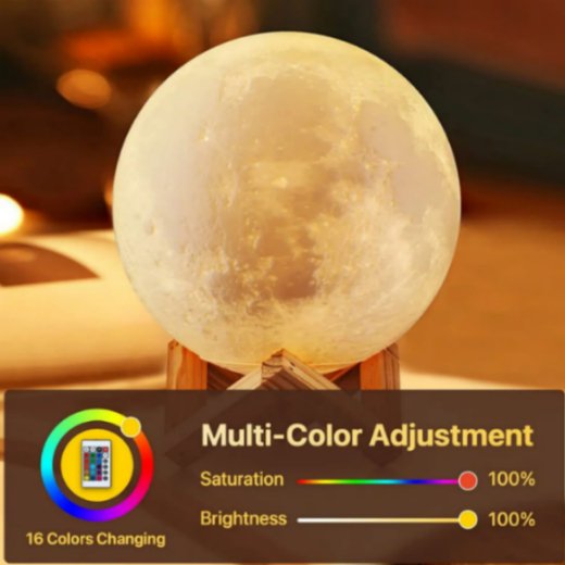 3D 7 Color Changeable 3D Moon Lamp With Stand - Image 3