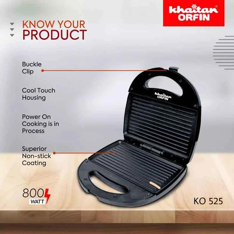 Grill Sandwich Maker K0-525 Black 800 Watt - Image 5