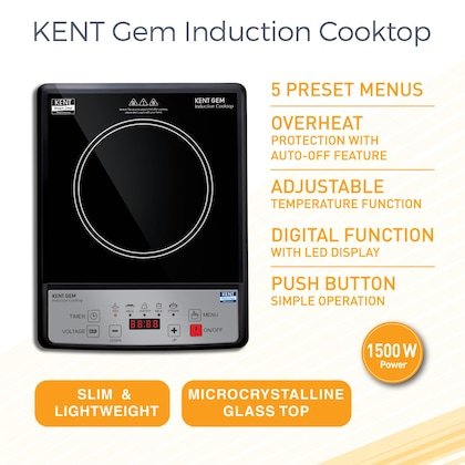 KENT 16058 Gem Induction Cooktop 1500W | 5 Pre-Set Function | Overheating Protection | Adjustable Temperature | Digital Functions with LED Display - Image 4
