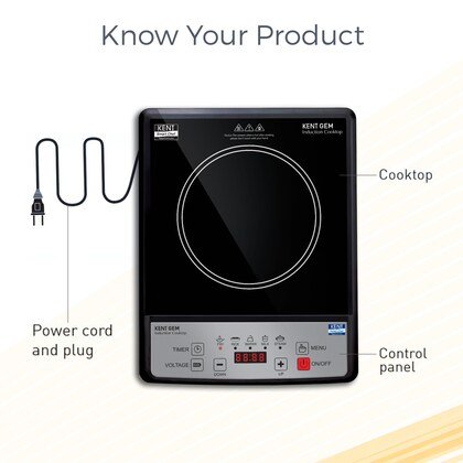 KENT 16058 Gem Induction Cooktop 1500W | 5 Pre-Set Function | Overheating Protection | Adjustable Temperature | Digital Functions with LED Display - Image 2